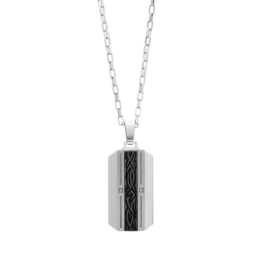 Stainless Steel Diamond Accent Dog Tag Pendant Necklace